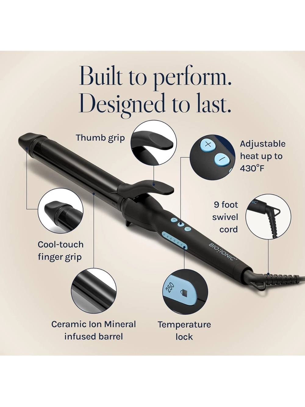 Bio Ionic Black Ceramic Curling Iron with Adjustable Heat